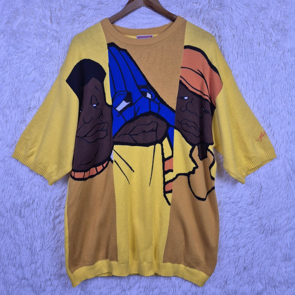 Vintage Platinum FUBU Fat Albert Junkyard Gang Knit Sweater Yellow Mens XL